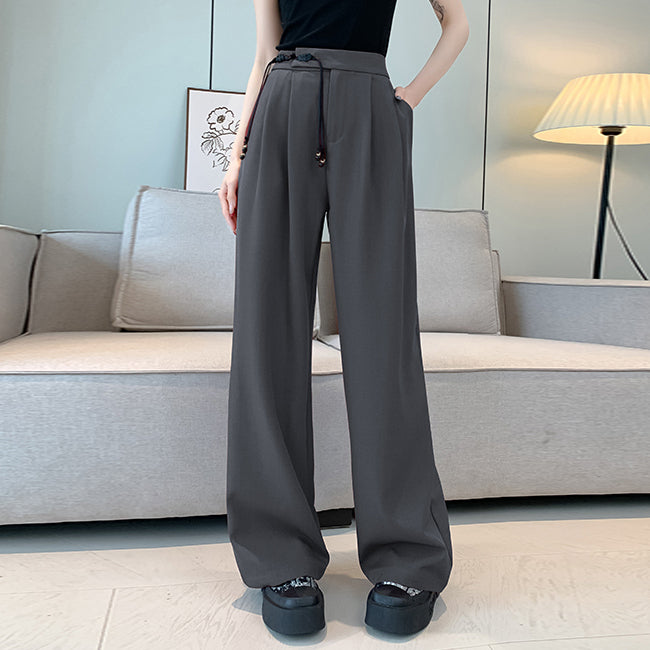 Buttoned Tassel Suit Trousers Wide Leg Pants