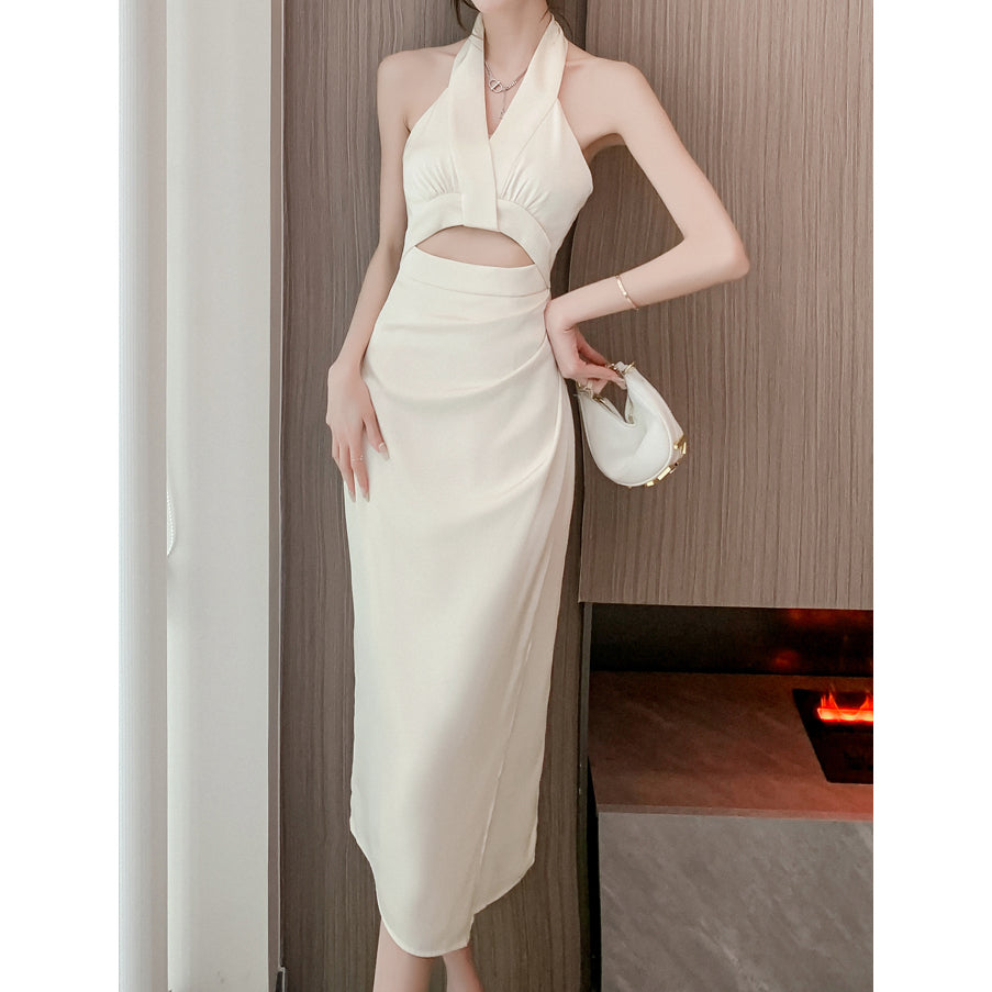 Satin Halter Sleeveless Open-Waist Slim Dress