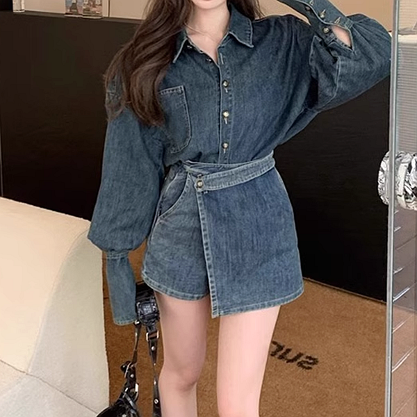 Retro Denim Jacket Irregular Skirt Set