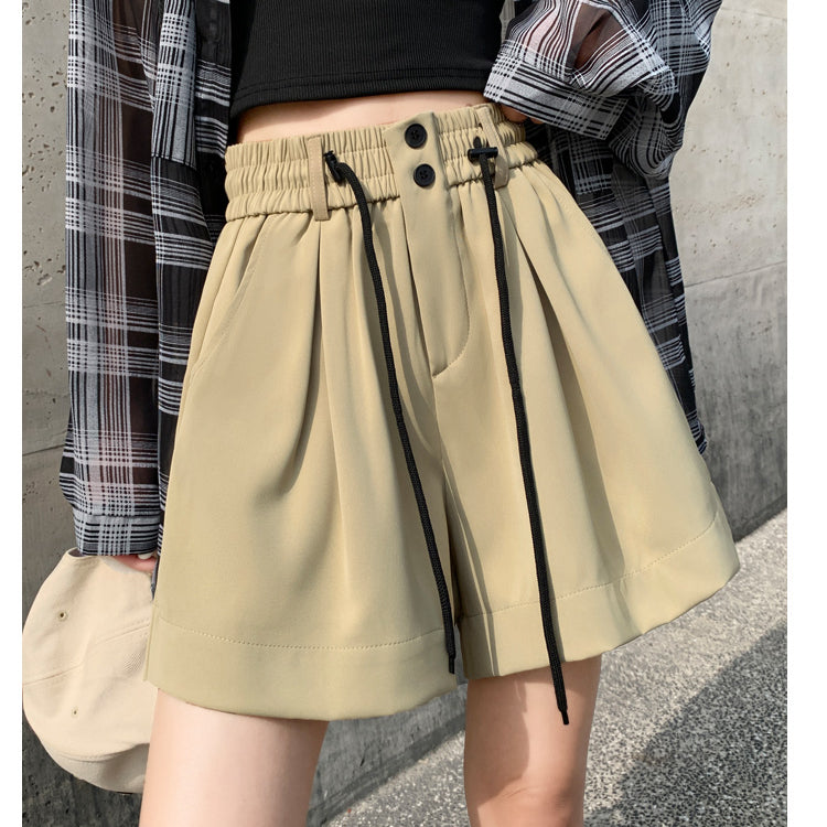 Drawstring Elastic Waist Wide Leg Suit Shorts