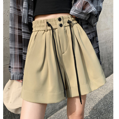 Drawstring Elastic Waist Wide Leg Suit Shorts