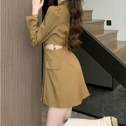 Hollow Waist Slim Long Sleeve Suit Dress