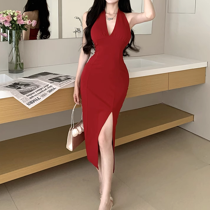 Halting V-Neck Sleeveless Irregular Red Banquet Dress