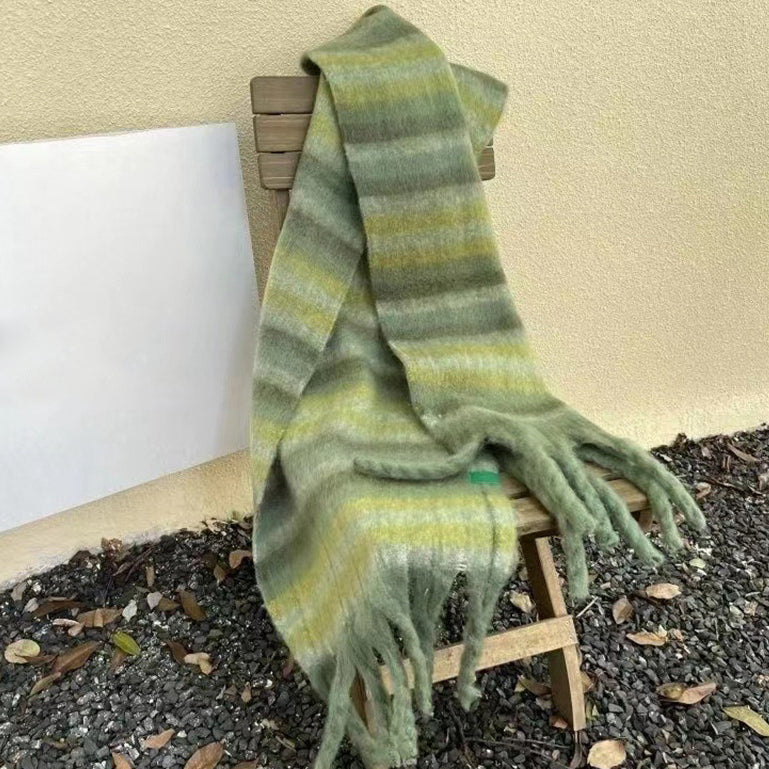 Tassel Contrast Striped Winter Warm Scarf