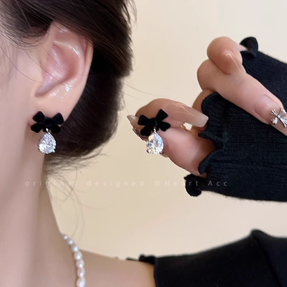 Flocked Bow Zircon Temperament Exquisite Retro Earrings