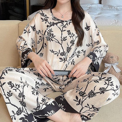 Ice Silk Thin Print Chinese Style Pajamas Set