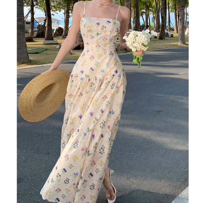 Floral Print Holiday Vacation Suspender Dress