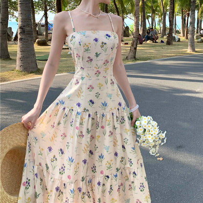 Floral Print Holiday Vacation Suspender Dress