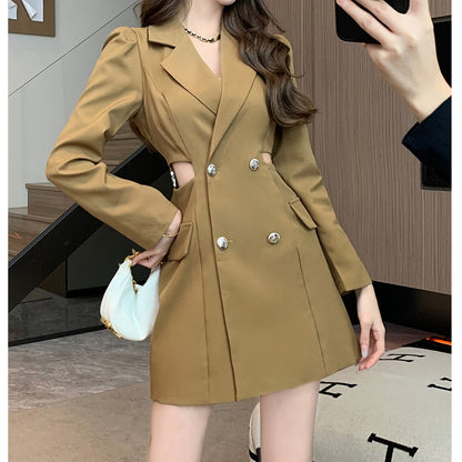 Hollow Waist Slim Long Sleeve Suit Dress