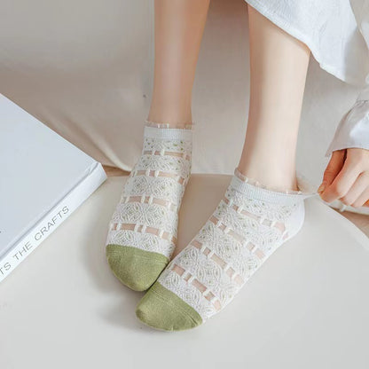 Lace Flower Mesh Breathable Short Socks Set