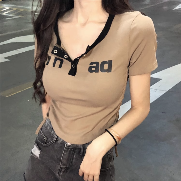 Stretch Slim Letter Short Sleeve T-Shirt Top