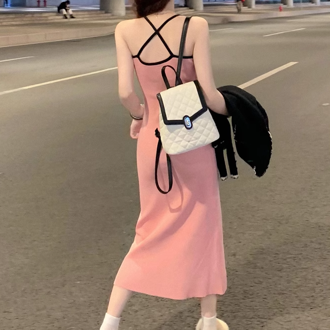 Cross Backless V-Neck Slim Long Slip Dress