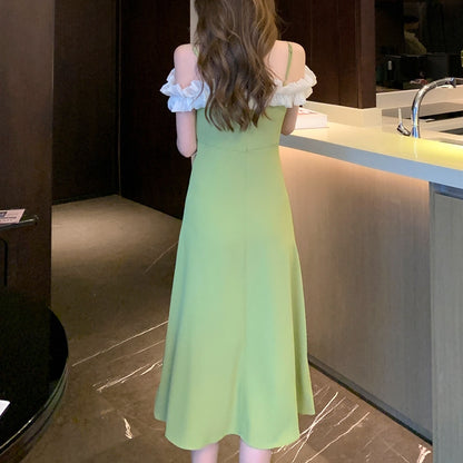 Off-Shoulder Fungus Collar Slit Long Dress