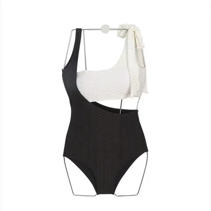 Color Contrasting Cropped One-Piece Swimsuit