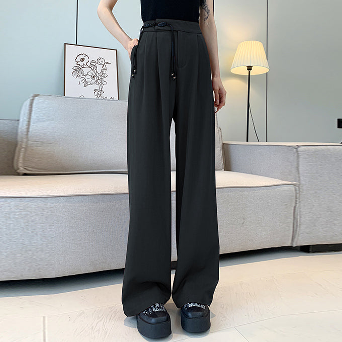 Buttoned Tassel Suit Trousers Wide Leg Pants