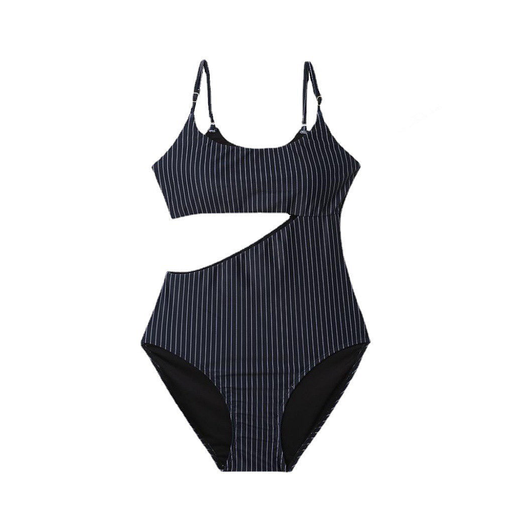 Vertical Stripe Open-Waist One-Piece Swimsuit