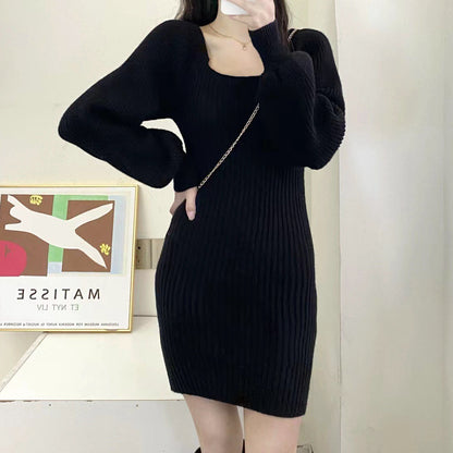 Loose Square Neck Knitted Sweater Dress