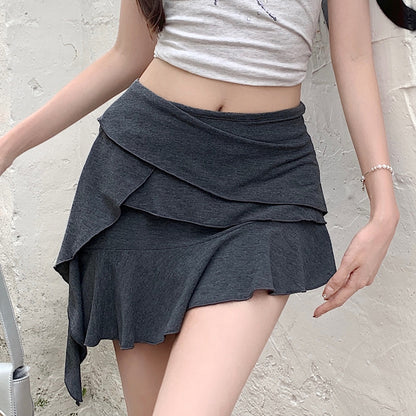 Irregular Ruffled High Waist Short Skirt