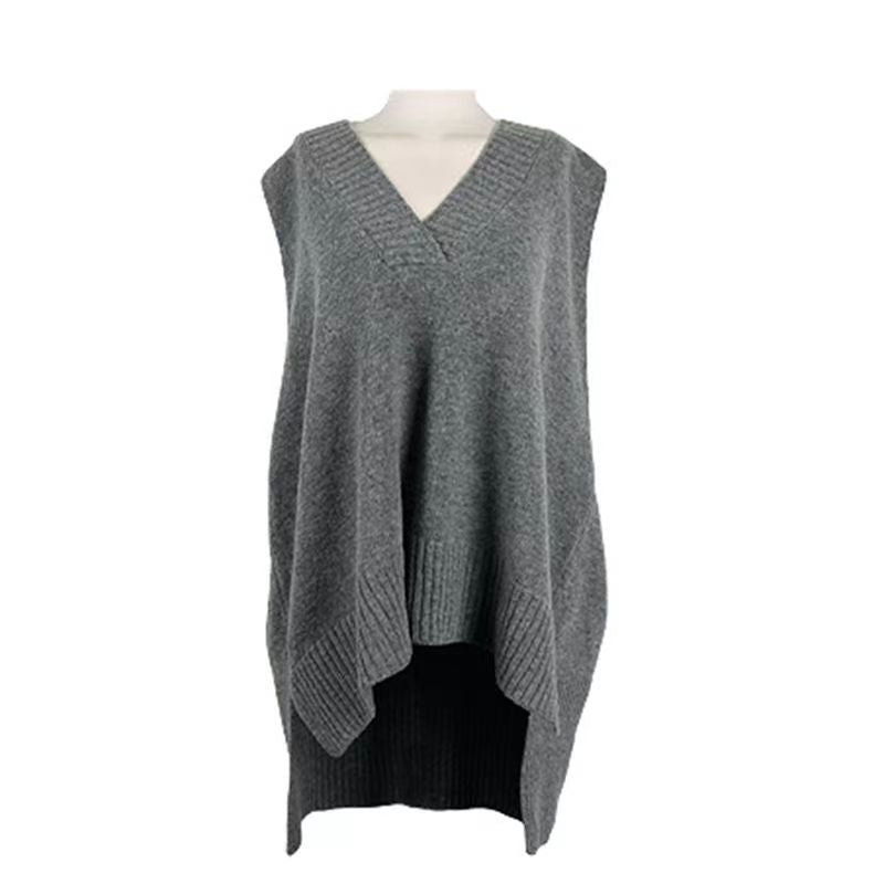 V Neck Loose Sleeveless Belt Knitted Sweater Vest