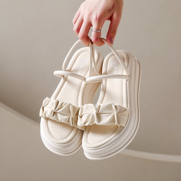 Summer Thick Flat Pleated Sandals