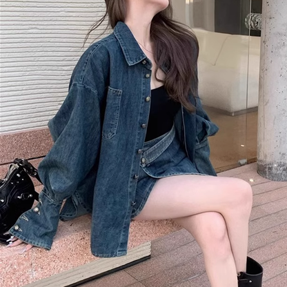 Retro Denim Jacket Irregular Skirt Set