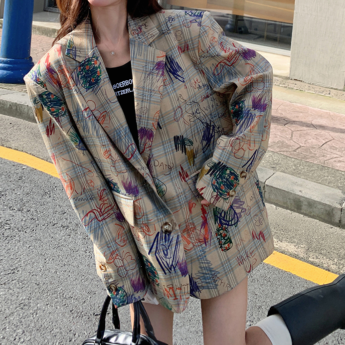 Graffiti Print Loose Casual Single-Breasted Suit Jacket