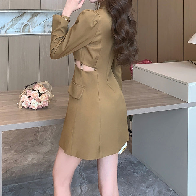 Hollow Waist Slim Long Sleeve Suit Dress