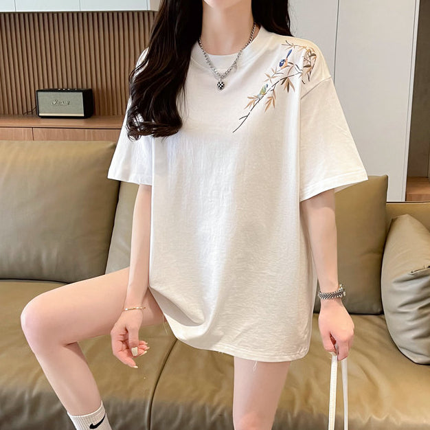 Branch Print Short-Sleeved Loose T-Shirt