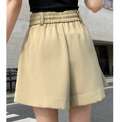 Drawstring Elastic Waist Wide Leg Suit Shorts