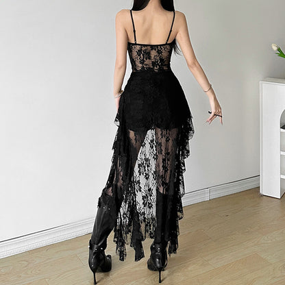 Hollow Lace Irregular Hem Camisole Dress