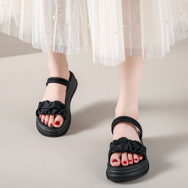 Summer Thick Flat Pleated Sandals