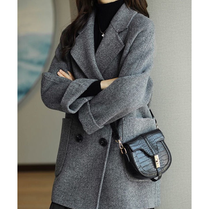 Woolen Pocket Loose Pattern Suit Coat Top