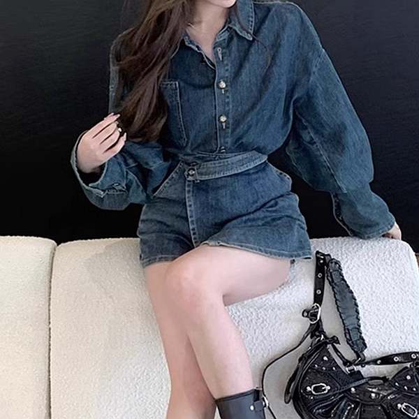 Retro Denim Jacket Irregular Skirt Set