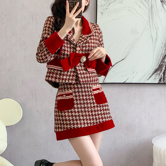 Red Autumn And Winter Two-Piece Suit