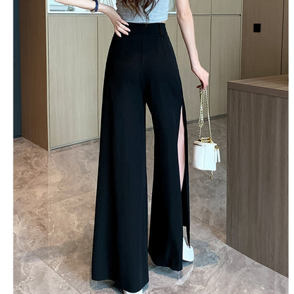 Split Loose Wide-Leg Casual High-Waist Pants