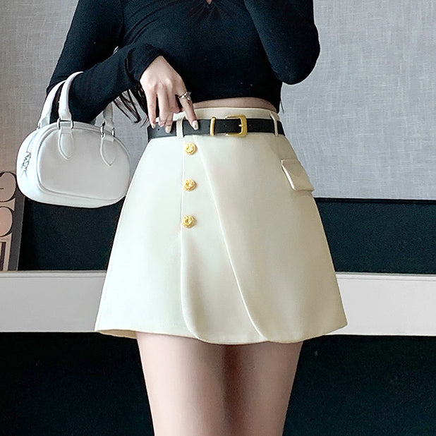 High-Waisted Buttoned Irregular A-Line Skirt