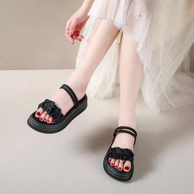 Summer Thick Flat Pleated Sandals