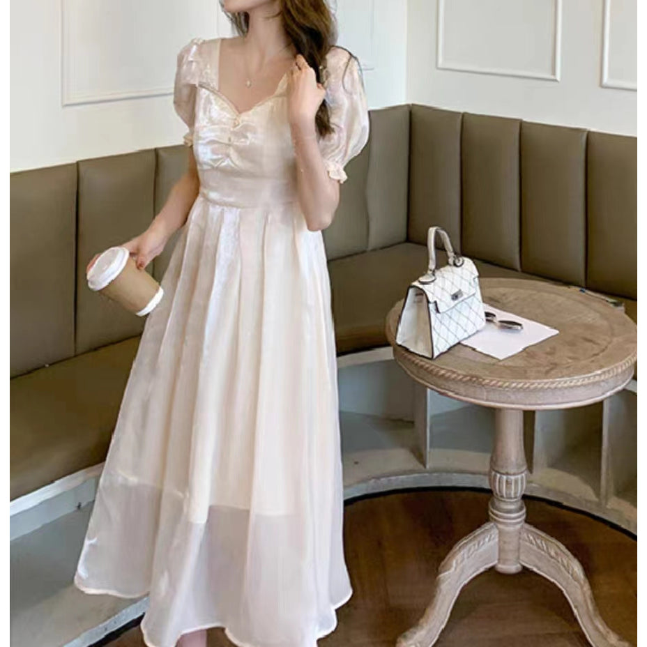 70% Solid Color Temperament Bubble Short-Sleeved Dress