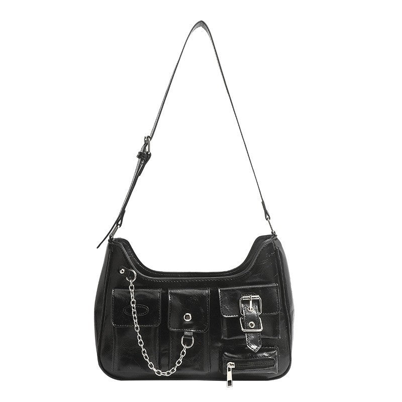 Chain Belt Cool Black Shoulder Tote Bag