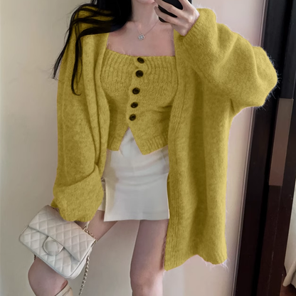 Single-Breasted Tube Top Knitted Cardigan Set