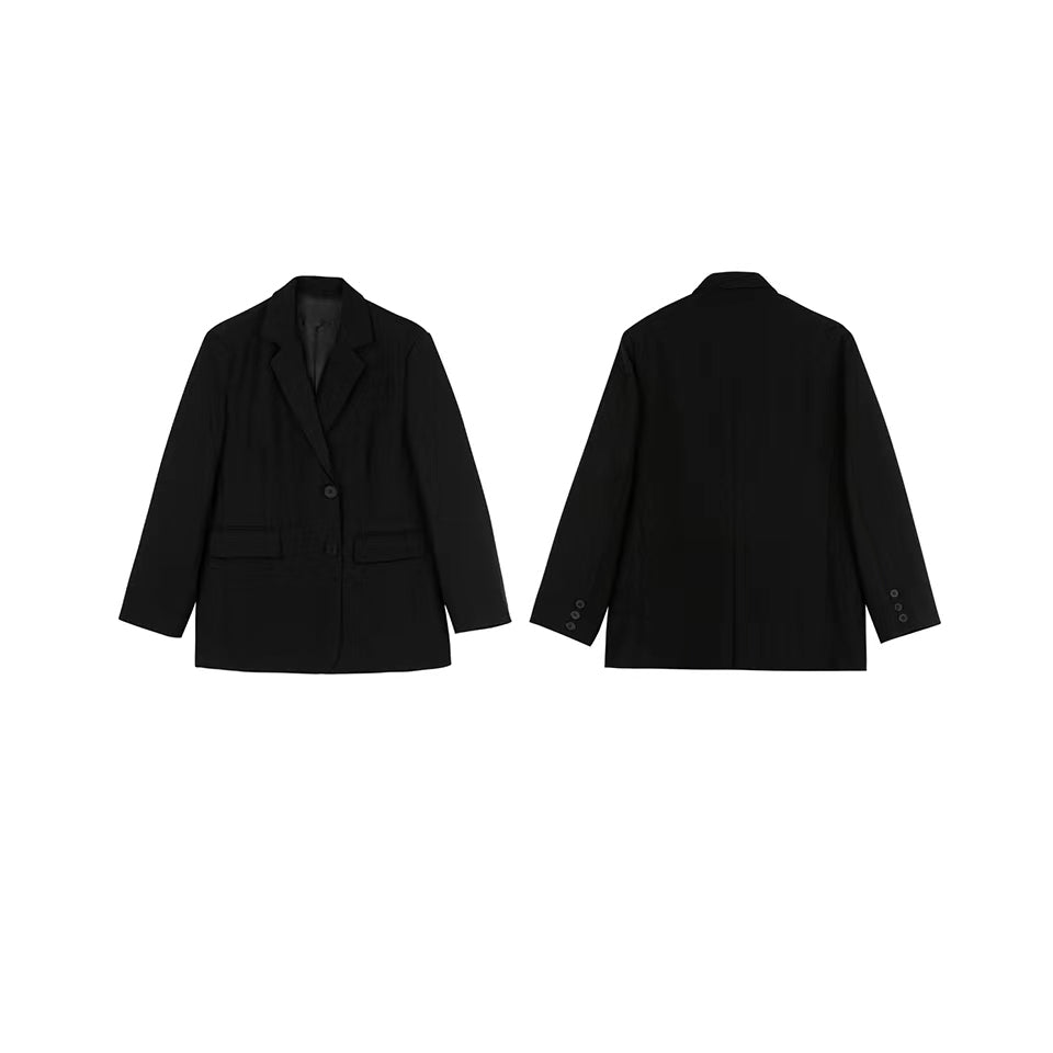 Loose Long-Sleeved Casual Black Suit Jacket