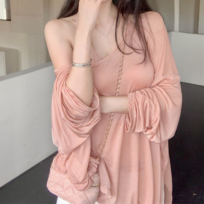 Long-Sleeved T-Shirt Top Pink Camisole Vest