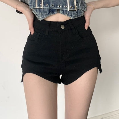 Retro Denim Tube Top Irregular High Waist Shorts