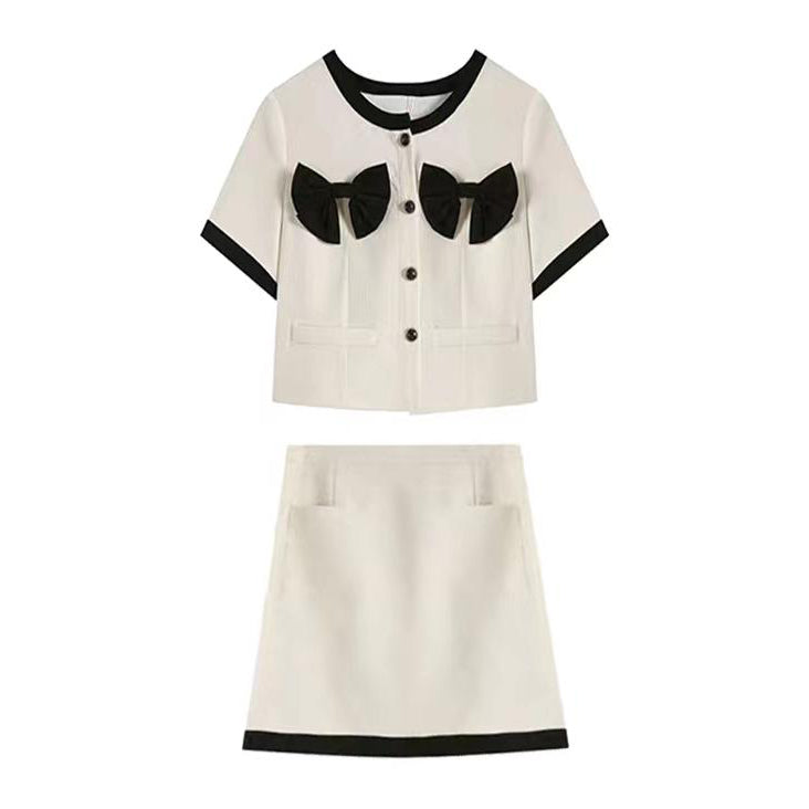 Bowknot Short-Sleeved Top Fashion Skirt Set