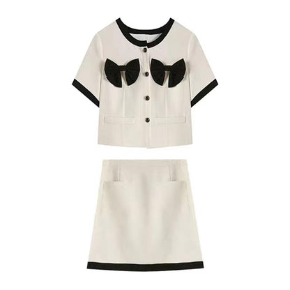 Bowknot Short-Sleeved Top Fashion Skirt Set