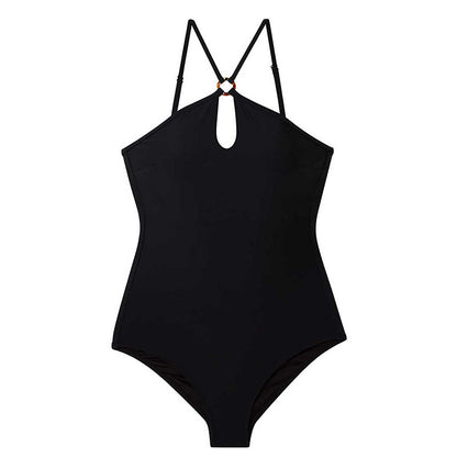 One-Piece Swimwear Cutout Backless Black Swimsuit