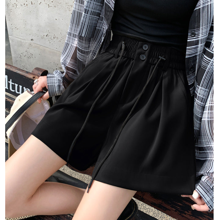 Drawstring Elastic Waist Wide Leg Suit Shorts