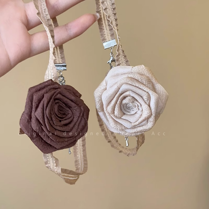 Rose Flower Fabric Temperament Personality Necklace