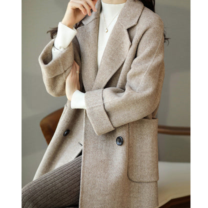 Woolen Pocket Loose Pattern Suit Coat Top