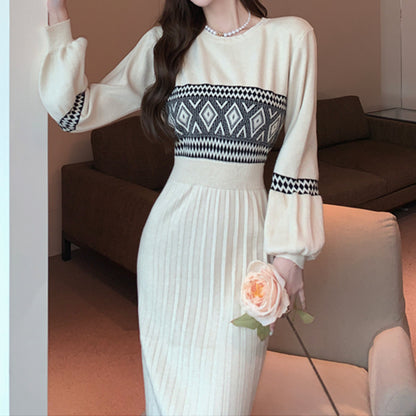 Temperament Knitted Inner Round Neck Sweater Dress